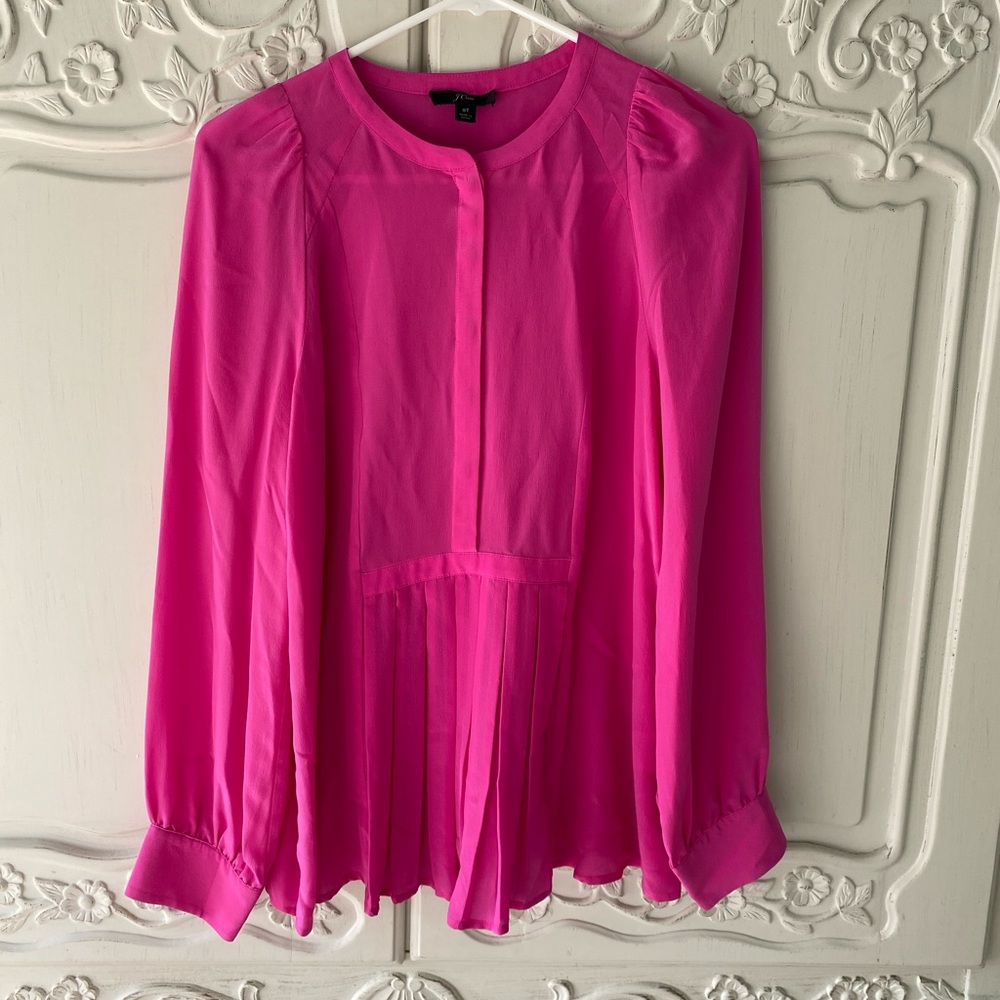 J. Crew Silk Top - Hot Pink- Size Small Tall